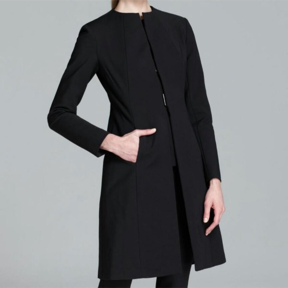 IMAN Platinum Luxe Couture City Collection Black Snap Front Coat